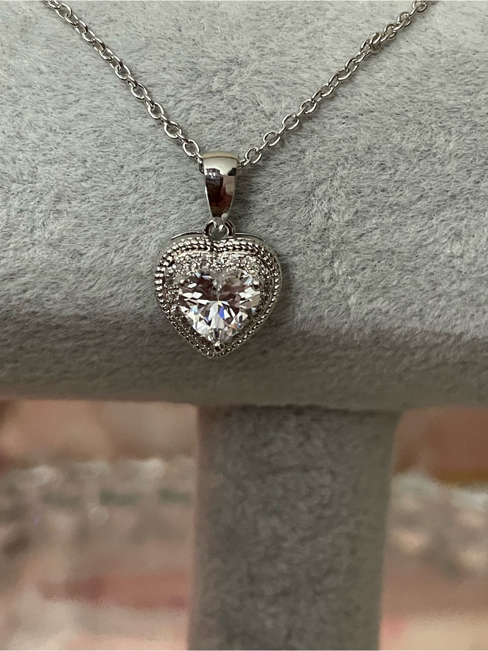 Heart Pendant Necklace gold plated Silver with Clear Stone adjustable nwot